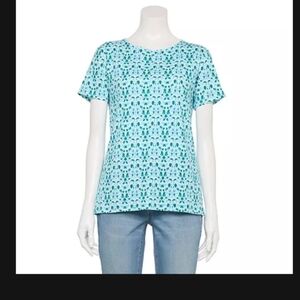 Croft & Barrow Essential Crewneck Tee Color: Blue Geo Tile, Size: LARGE (EUC)